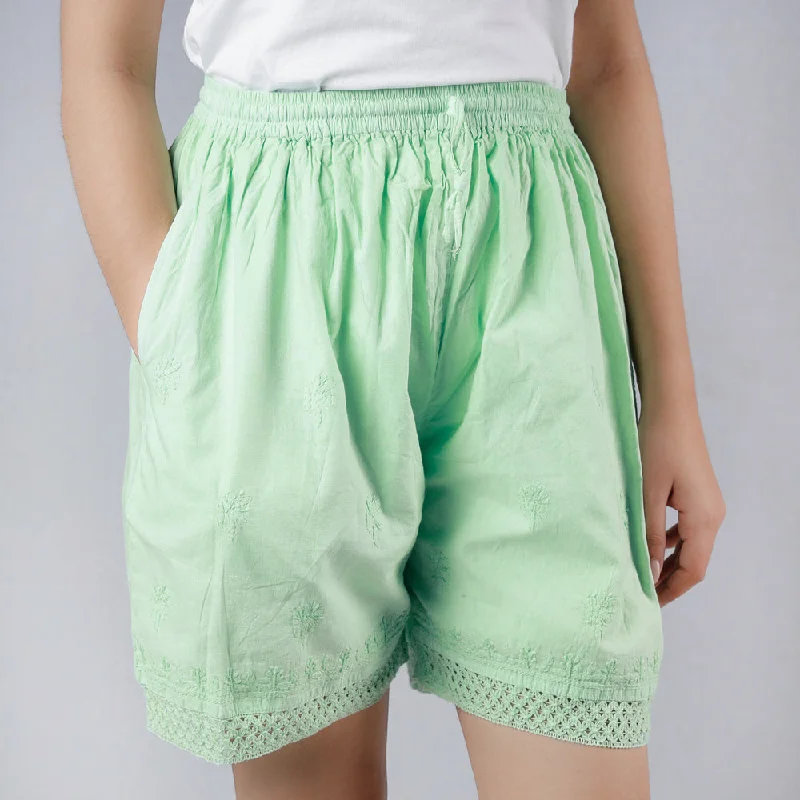 Green - Chikankari Embroidery Cotton Short