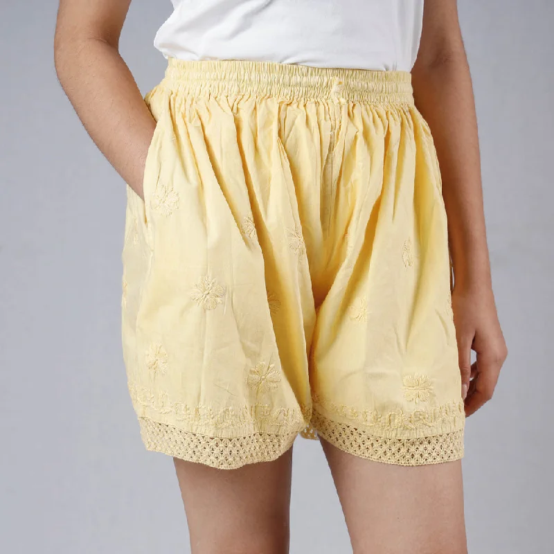 Yellow - Chikankari Embroidery Cotton Short