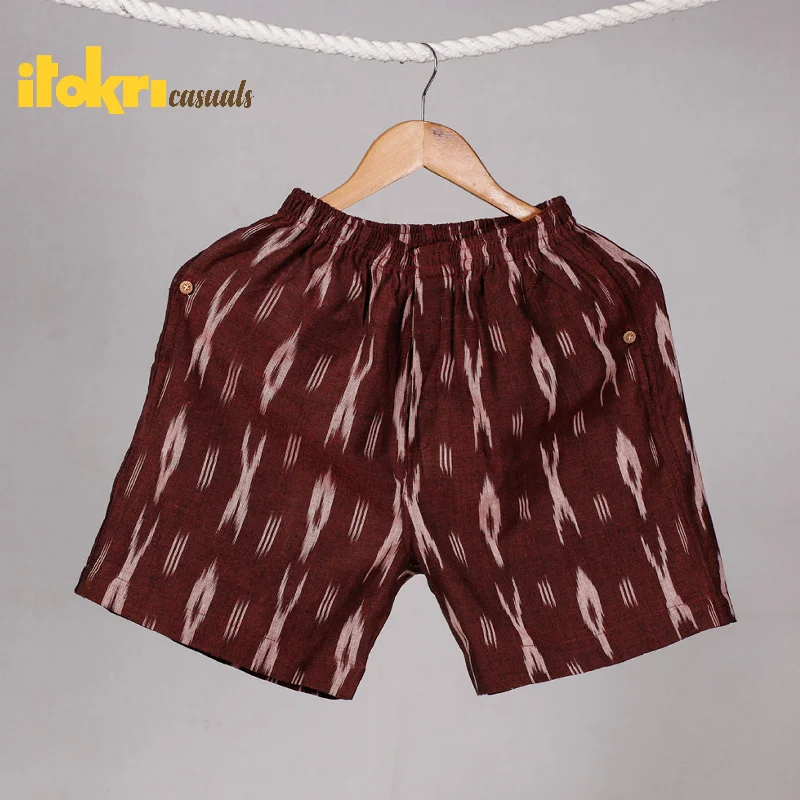 Maroon - Pochampally Ikat Cotton Unisex Boxer/Shorts