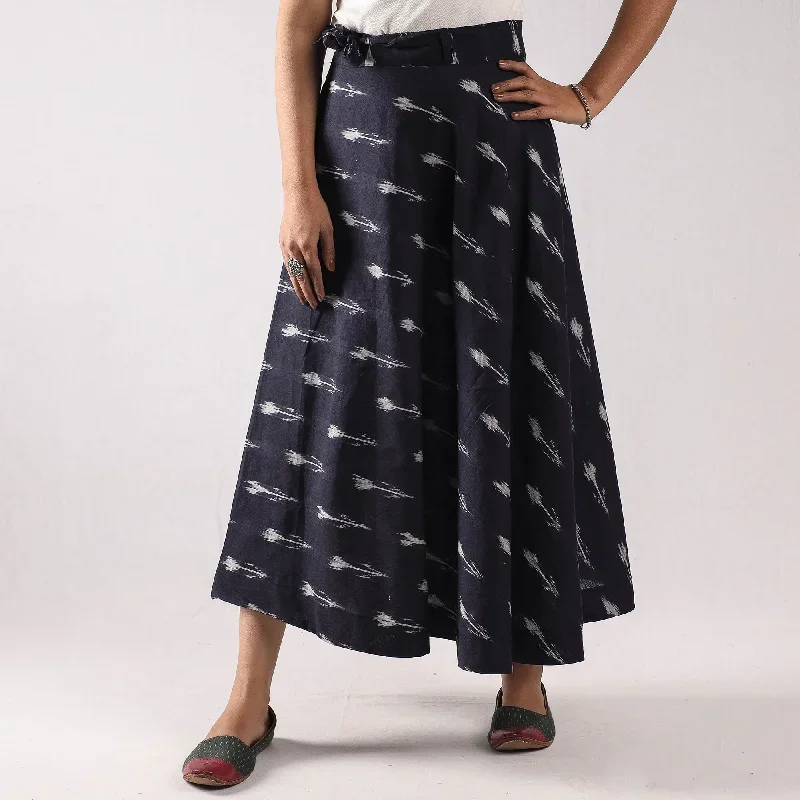 Black - Pochampally Ikat Cotton Wrap Around Skirt