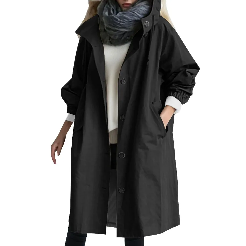 Getadme 1 Trench Coat For Women Elegant Windbreaker Hooded Coat Winter Jacket Loose Outwear Korean Style Abrigos Para Mujeres