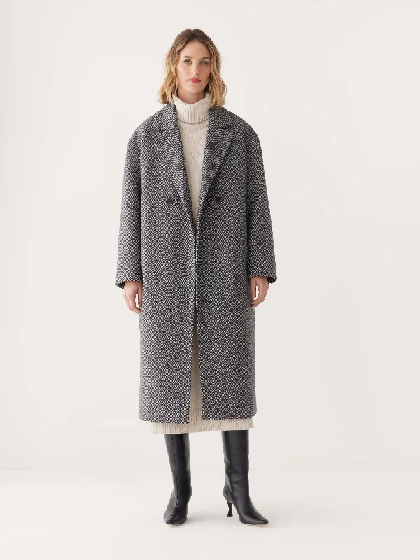 The Herringbone Recycled Wool Coat in Black