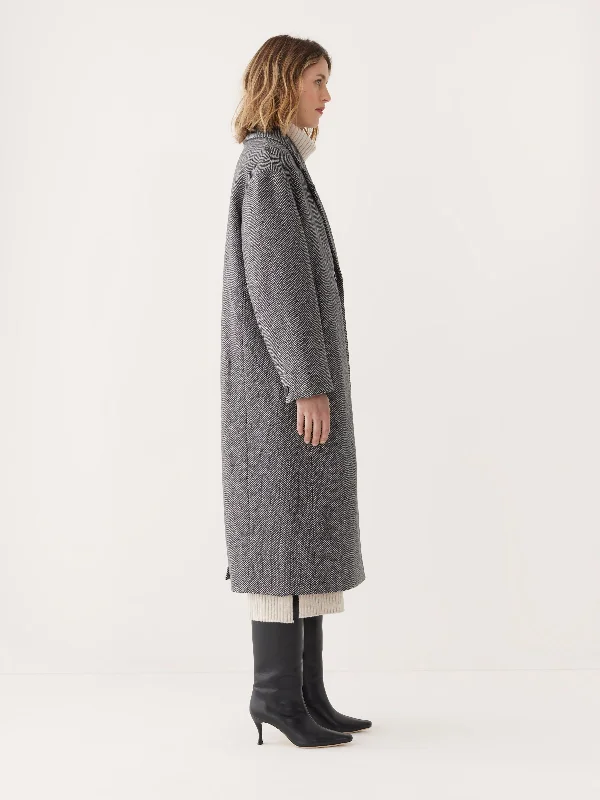 The Herringbone Recycled Wool Coat in Black