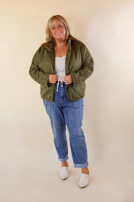 Park Slope Quilted Zip Up Jacket in Olive Green