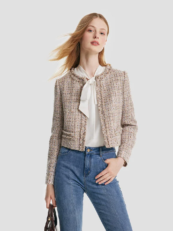 Tweed Frayed Women Crop Jacket