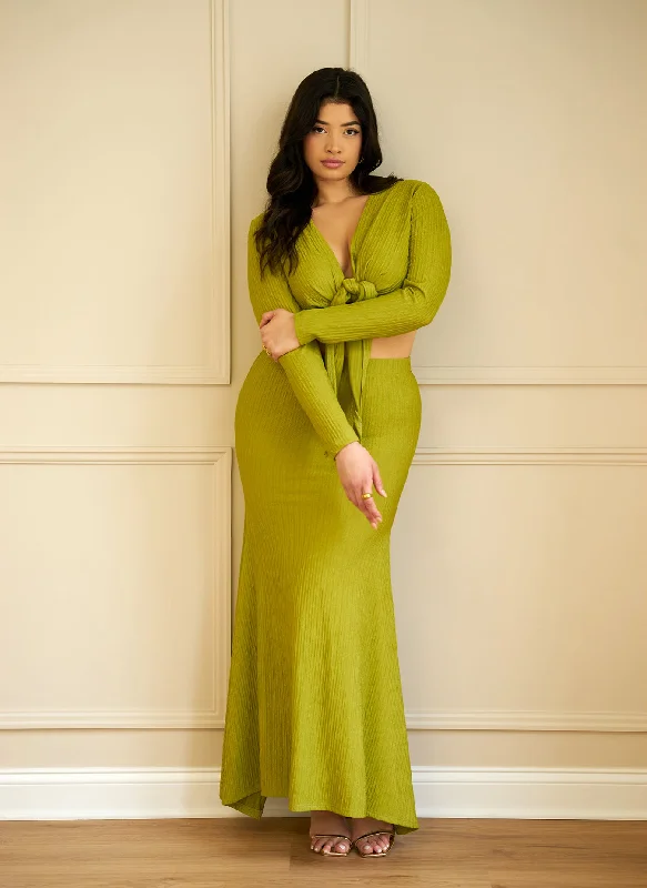 Bea Textured Mermaid Maxi Bodycon Skirt - Chartreuse