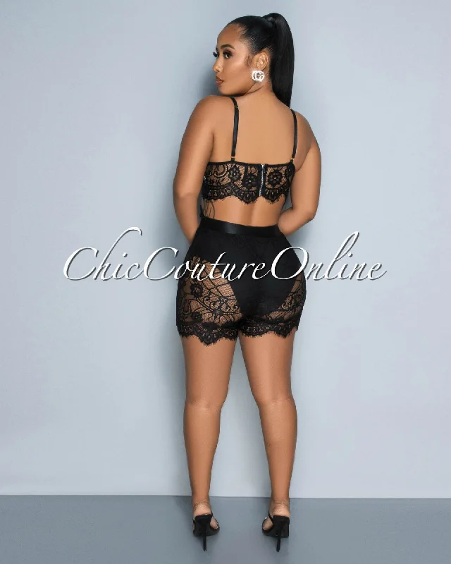 essien-black-lace-bustier-shorts-set