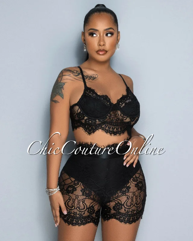 essien-black-lace-bustier-shorts-set