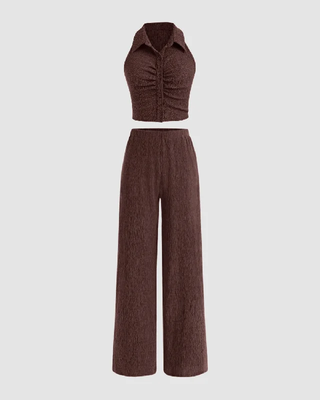 From The Broken-Heart Aesthetics Top & Trouser Set In Brown