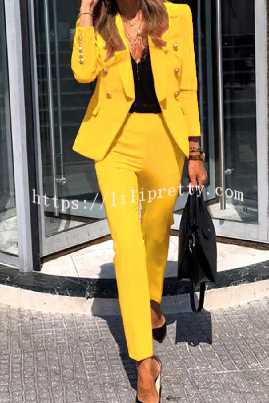 lapel-button-pocket-long-sleeve-blazer-elastic-waist-pants-suit