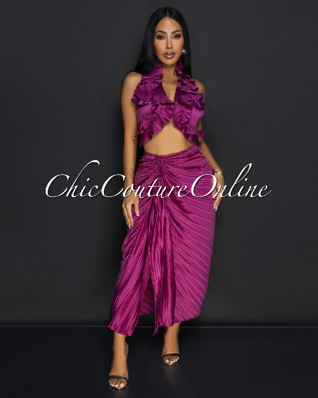 mayana-purple-pleated-halter-skirt-set