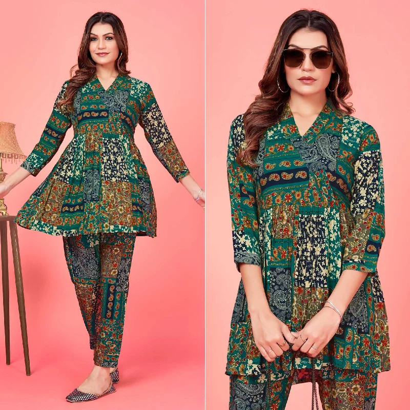 Rama Green Floral Printed Rayon Co Ord Set