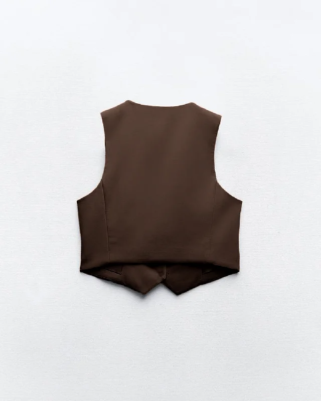 two-piece-set-tailored-bandeau-button-detail-top-high-waist-culotte-trouser-in-brown