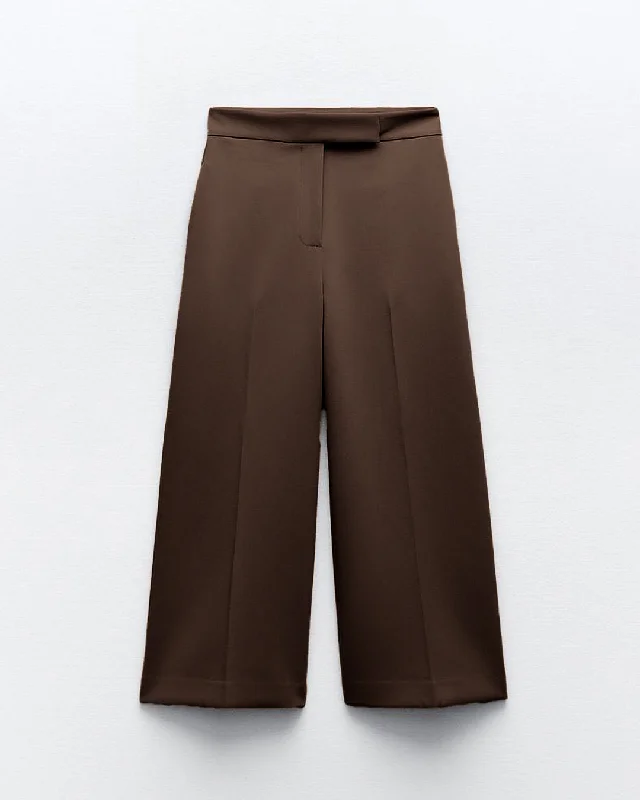 two-piece-set-tailored-bandeau-button-detail-top-high-waist-culotte-trouser-in-brown