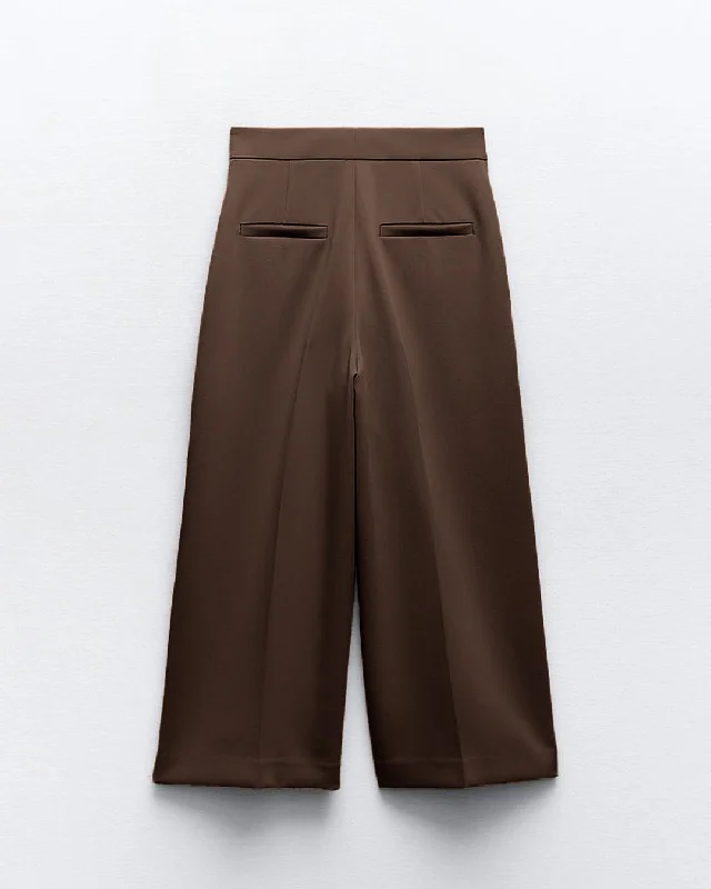 two-piece-set-tailored-bandeau-button-detail-top-high-waist-culotte-trouser-in-brown