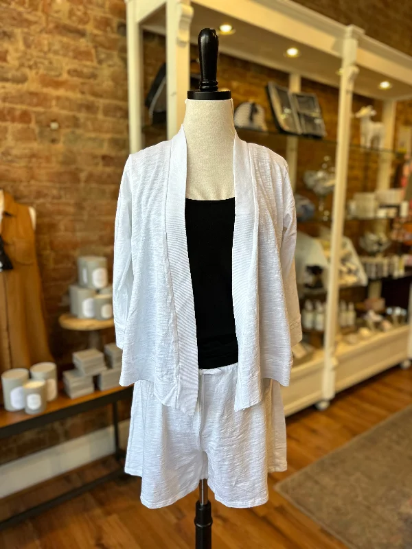 Easy 3/4 Sleeve Cardigan in White