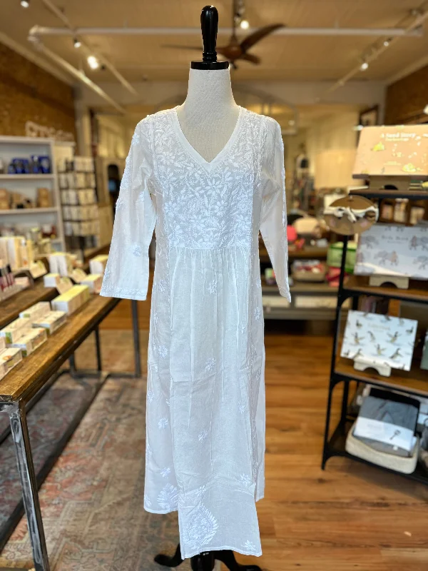 Isabelle Embroidered Cotton Dress in White