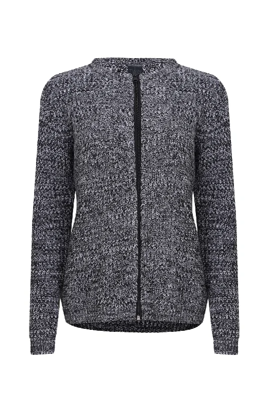 Zip to neck Knit Cardigan | SILVER/BLACK | 6263ZR