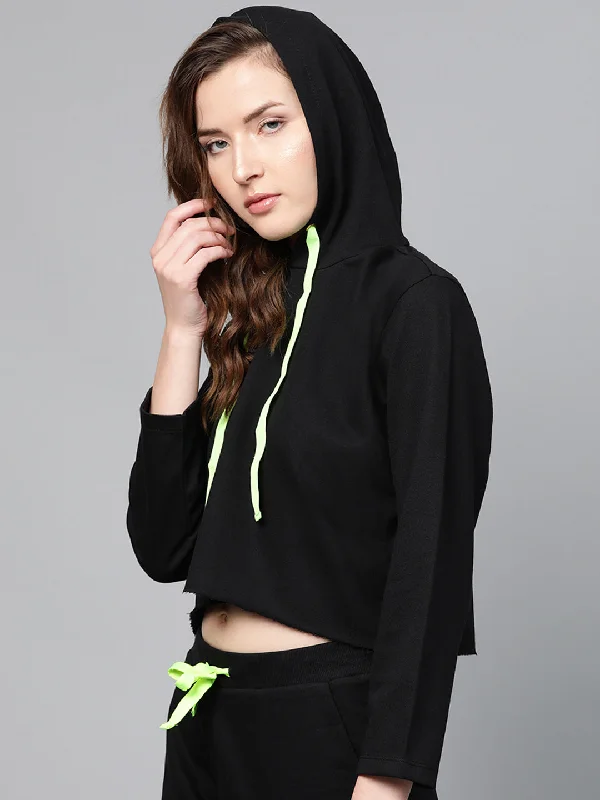 Black Boxy Crop Sweatshirt Hoodie