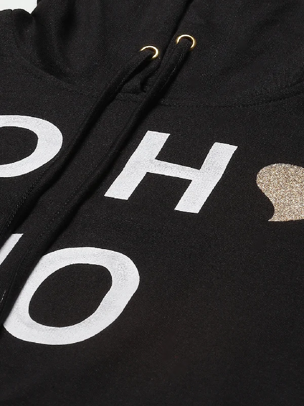 Black Terry HO HO Boxy Crop Hoodie