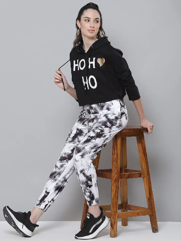 Black Terry HO HO Boxy Crop Hoodie