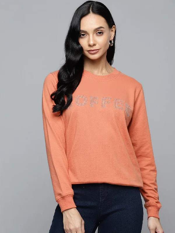 Coral COFFEE Studded Terry Sweatshirt