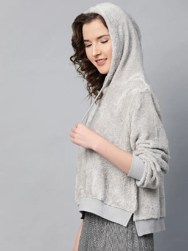 Grey Hooded Faux Fur Sweatshirt