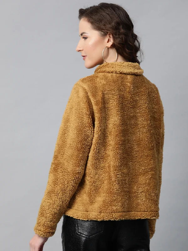 Mustard High Neck Faux Fur Sweatshirt