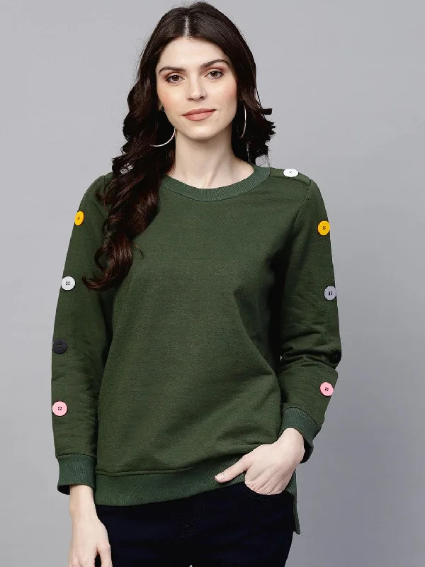 Olive Sweatshirt With Colored Buttons