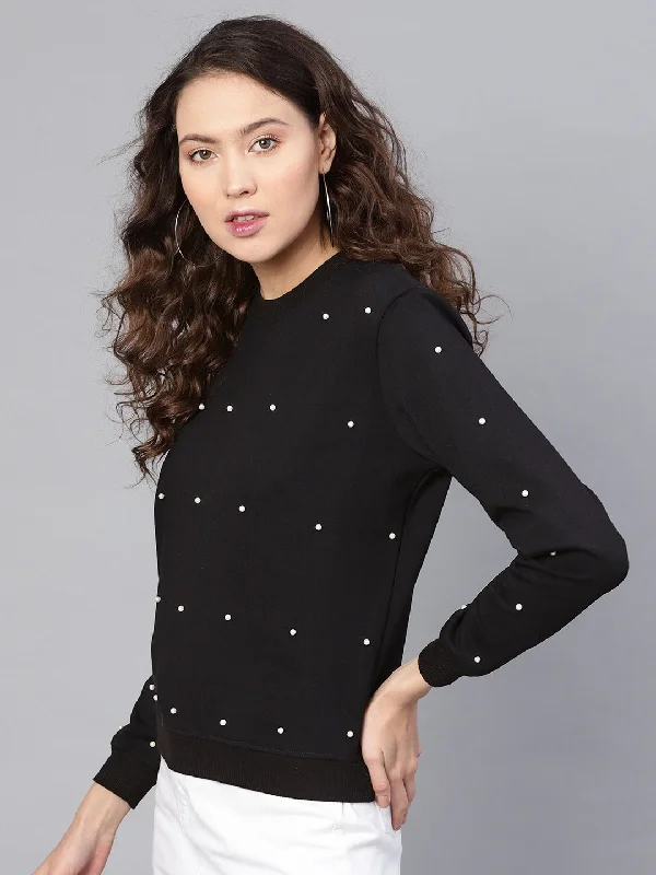 Pearl Beaded Black Sweatshirt