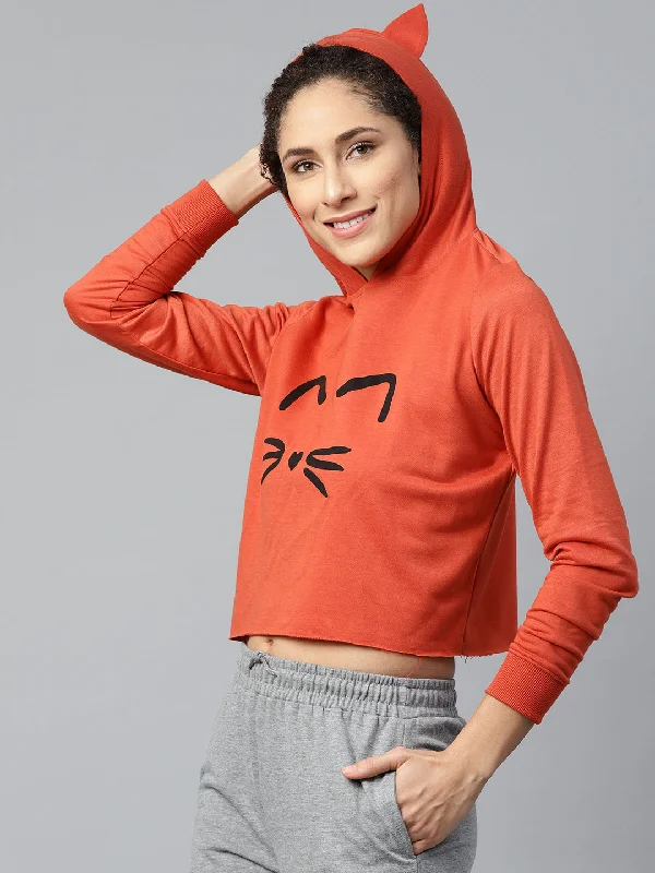 Rust Kitty Face Crop Hoodie Sweatshirt