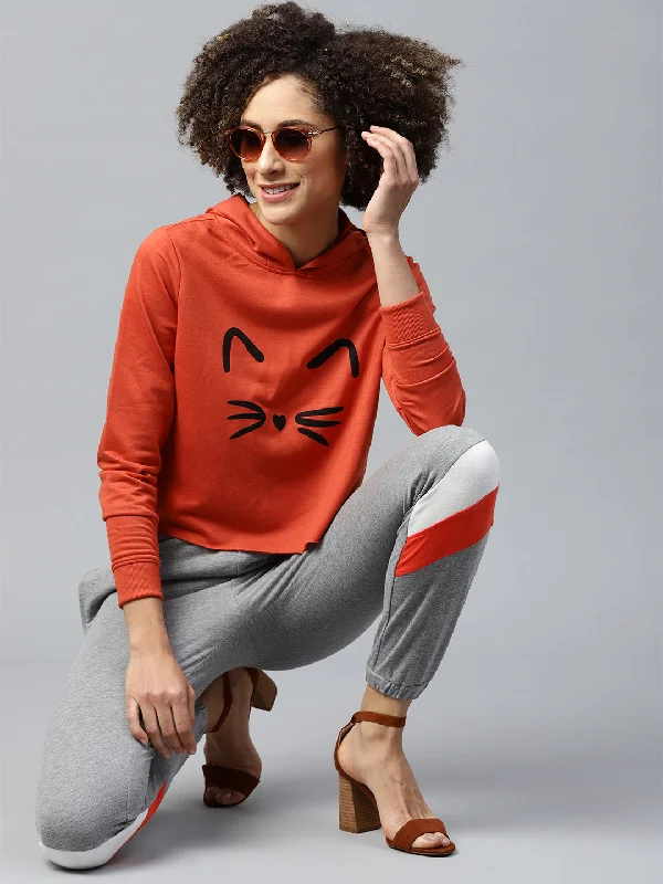 Rust Kitty Face Crop Hoodie Sweatshirt