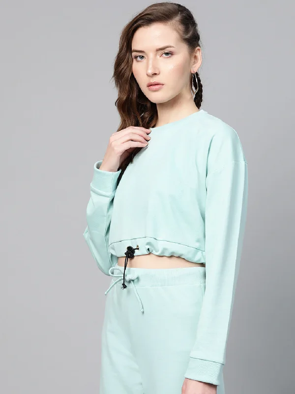 Sea Green Drawstring Crop Sweatshirt