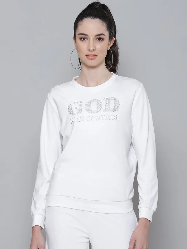 White Velour Studded GOD Sweatshirt