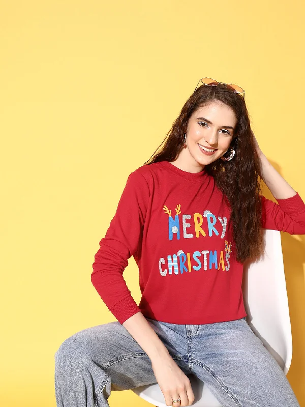 Women Red Terry MERRY CHRISTMAS Sweatshirt