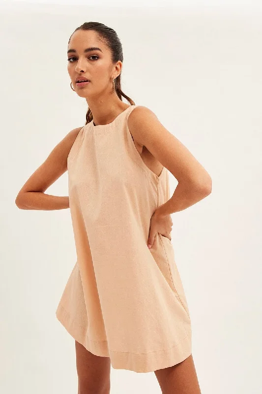 Beige Swing Dress Sleeveless