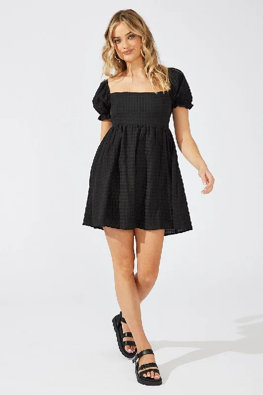 Black Fit and Flare Dress Short Sleeve