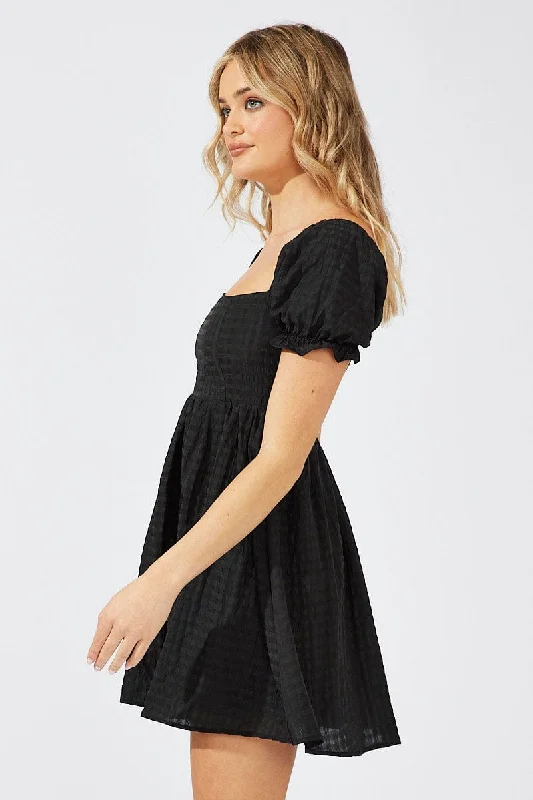 Black Fit and Flare Dress Short Sleeve