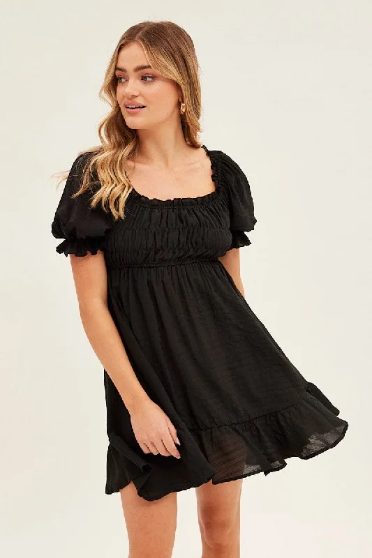 Black Tie Shoulder Skater Dress