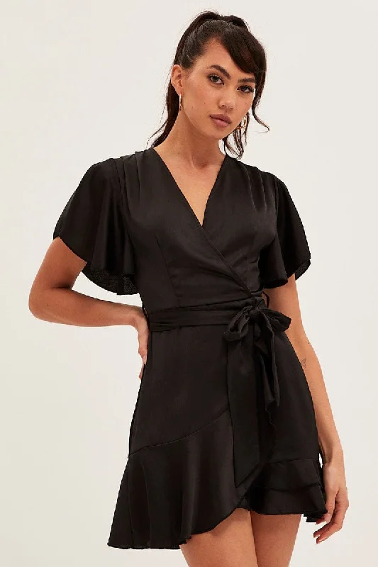 Black Wrap Dress Evening Satin