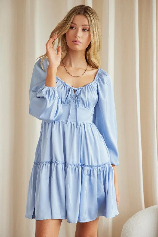 Blue Ruffle Skater Dress