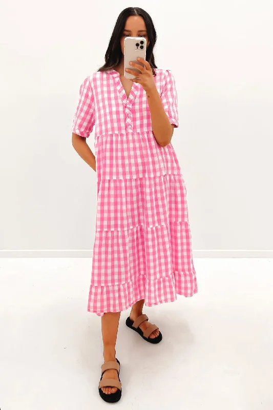 Elena Midi Dress Pink Check