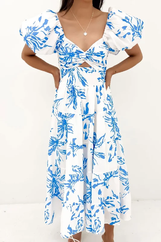 Lana Midi Dress White Blue