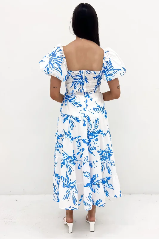 Lana Midi Dress White Blue