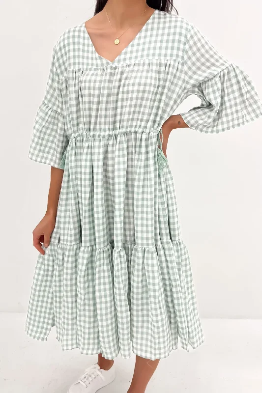 Maceline Midi Dress Sage Gingham