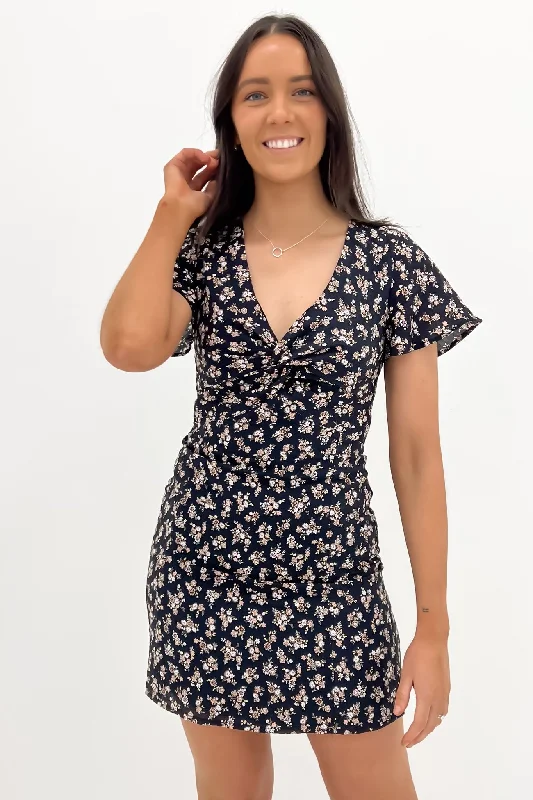 Maya Floral Mini Dress Black