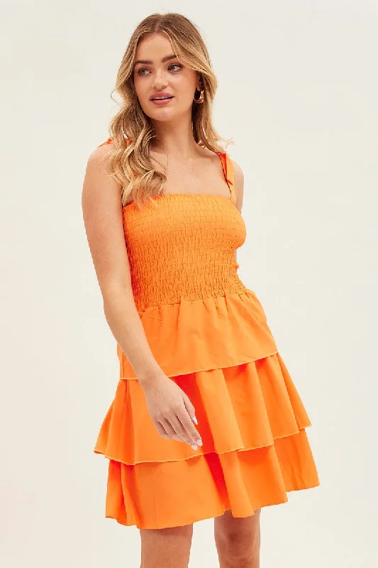 Orange Tie Shoulder Skater Dress