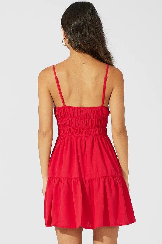 Red Fit And Flare Dress Sleeveless