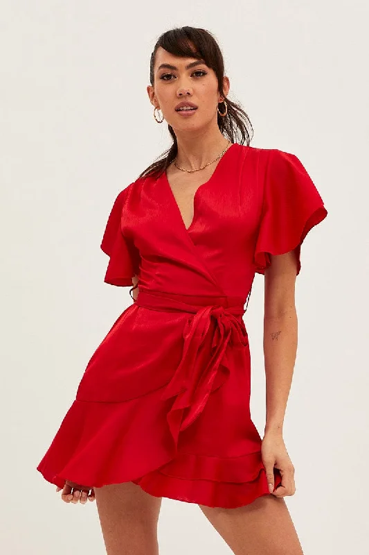 Red Wrap Dress Evening Satin