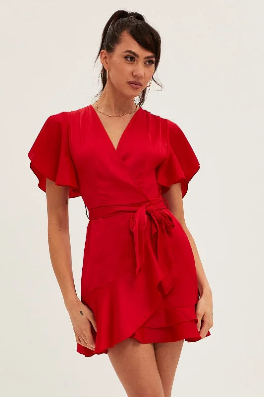 Red Wrap Dress Evening Satin